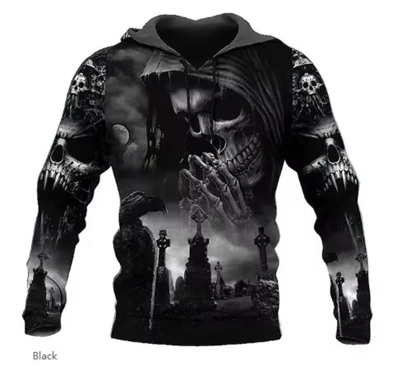 2025 New Men'S Skull Print Hoodie Sweatshirts 3D Print Head Pattern Hooded Pullover Autumn Fashion Casual Sweatshirt