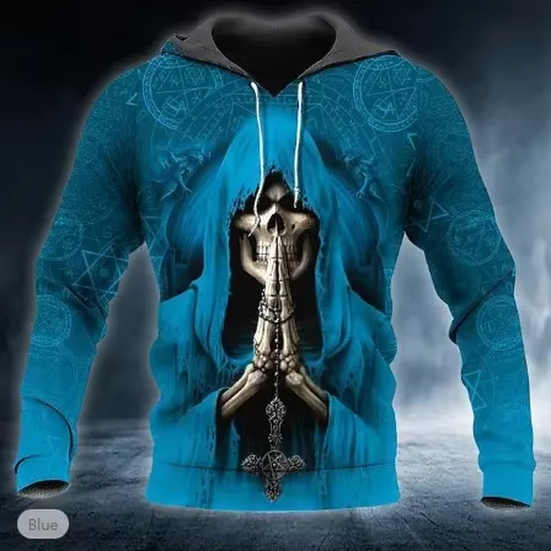 2025 New Men'S Skull Print Hoodie Sweatshirts 3D Print Head Pattern Hooded Pullover Autumn Fashion Casual Sweatshirt