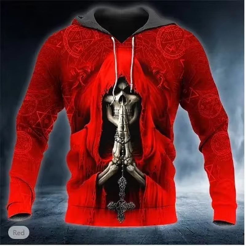 2025 New Men'S Skull Print Hoodie Sweatshirts 3D Print Head Pattern Hooded Pullover Autumn Fashion Casual Sweatshirt
