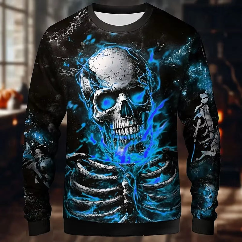 Halloween Theme Skull Skeleton Men'S Casual Hoodies Sweatshirts Fall Winter Crew Neck Pullover Long Sleeve Trendy Streetwear