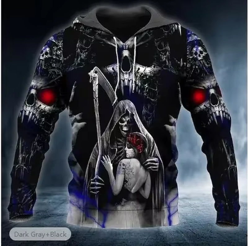 2025 New Men'S Skull Print Hoodie Sweatshirts 3D Print Head Pattern Hooded Pullover Autumn Fashion Casual Sweatshirt