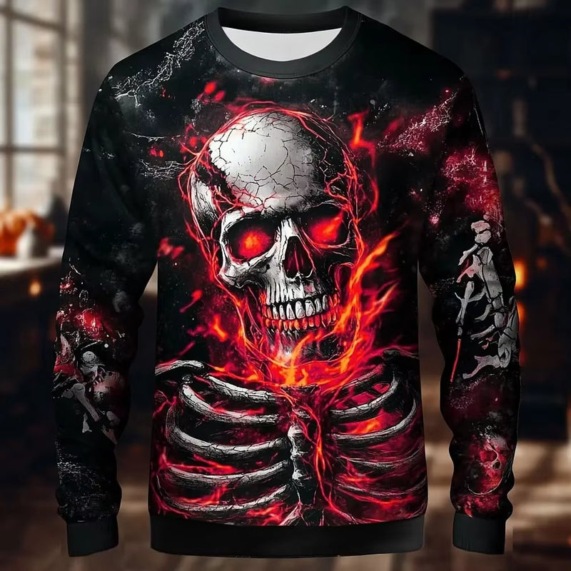Halloween Theme Skull Skeleton Men'S Casual Hoodies Sweatshirts Fall Winter Crew Neck Pullover Long Sleeve Trendy Streetwear