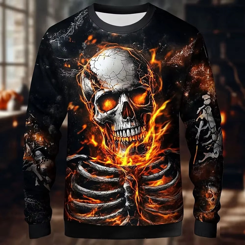 Halloween Theme Skull Skeleton Men'S Casual Hoodies Sweatshirts Fall Winter Crew Neck Pullover Long Sleeve Trendy Streetwear