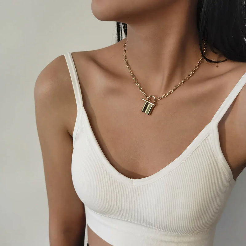 Trendy Lock-Shaped Chain Necklace for Women