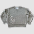 Y2K Grey Long Sleeve Sweater Dollar Gothic Embroidery Pullover Goth Retro Casual Streetwear Old Money Men Boxy Knitted Clothing
