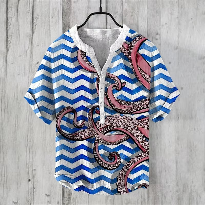 2025 New Cardigan Men'S Casual Shirt 3D Printed Short Sleeve Linen Shirt Men'S Summer Men'S Tops S-5XL Fast Shipping