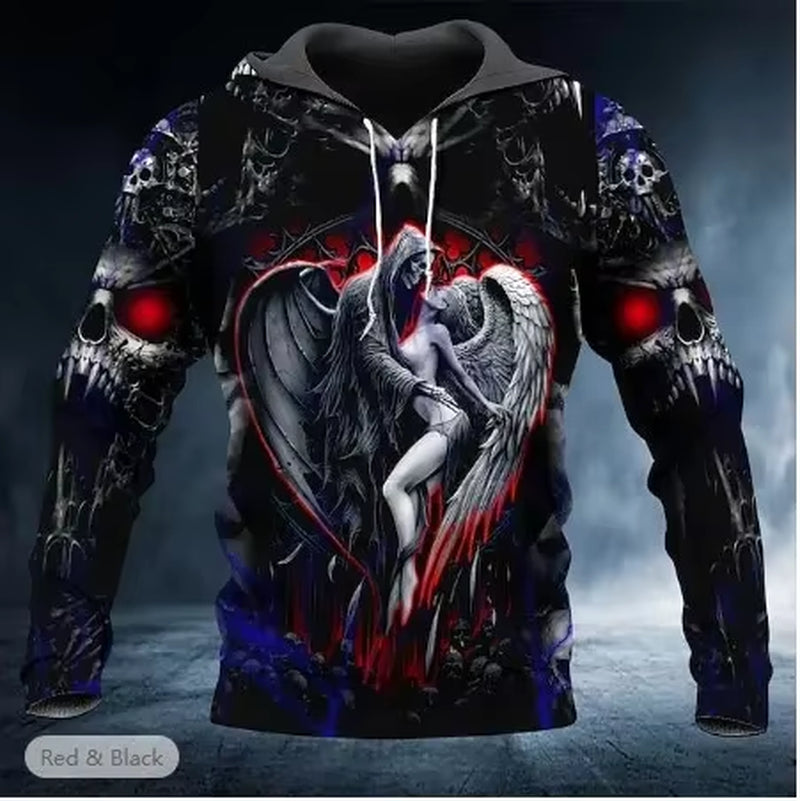 2025 New Men'S Skull Print Hoodie Sweatshirts 3D Print Head Pattern Hooded Pullover Autumn Fashion Casual Sweatshirt