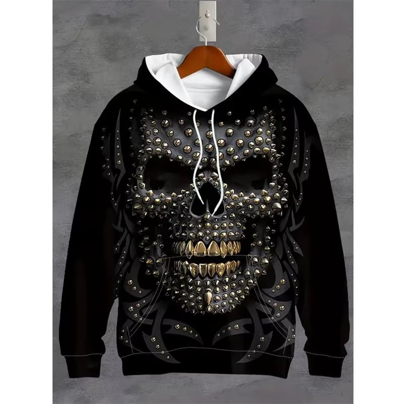 Vintage Men'S Sweatshirt 3D Skull Graphic Printed Casual Hoodie Autumn Spring Oversized Clothing Harajuku Long Sleeve Pullovers