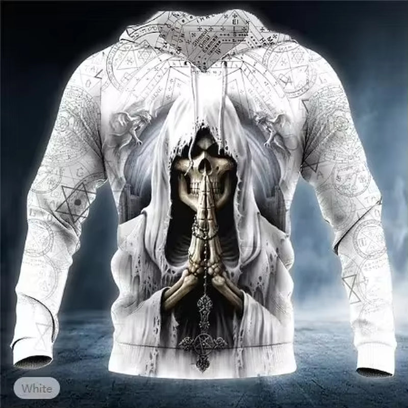 2025 New Men'S Skull Print Hoodie Sweatshirts 3D Print Head Pattern Hooded Pullover Autumn Fashion Casual Sweatshirt