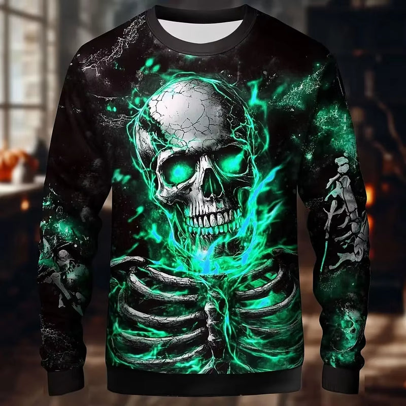 Halloween Theme Skull Skeleton Men'S Casual Hoodies Sweatshirts Fall Winter Crew Neck Pullover Long Sleeve Trendy Streetwear
