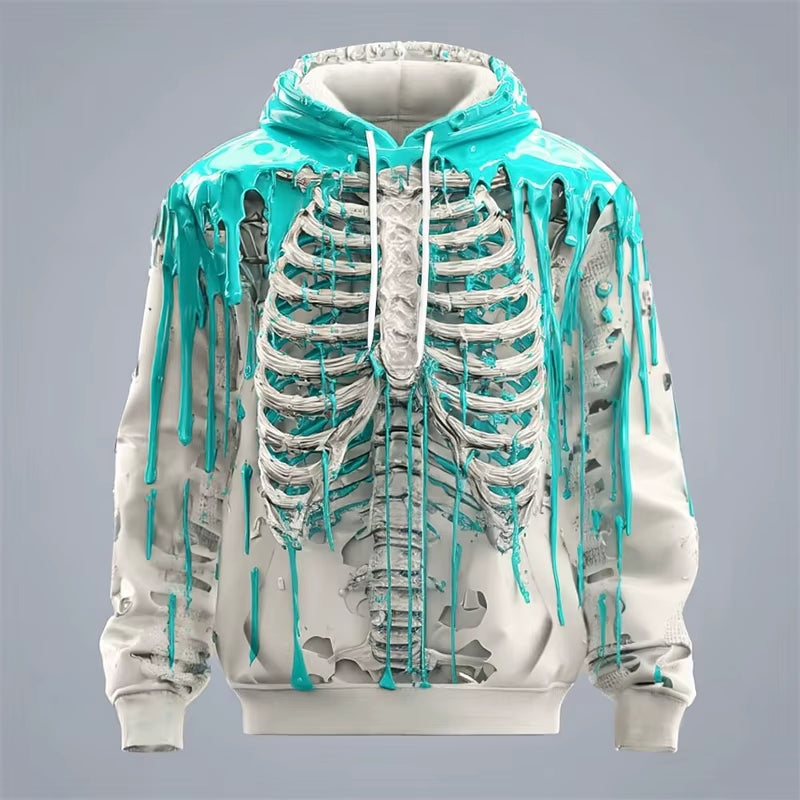Skeleton Pattern Hoodies for Man Fun Colorful 3D Printed Pullover Autumn Street Long Sleeve O-Neck Hoodies Oversized Sweatshirts