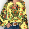 New Women's Digital Print Lantern Sleeve Shirt