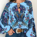 New Women's Digital Print Lantern Sleeve Shirt